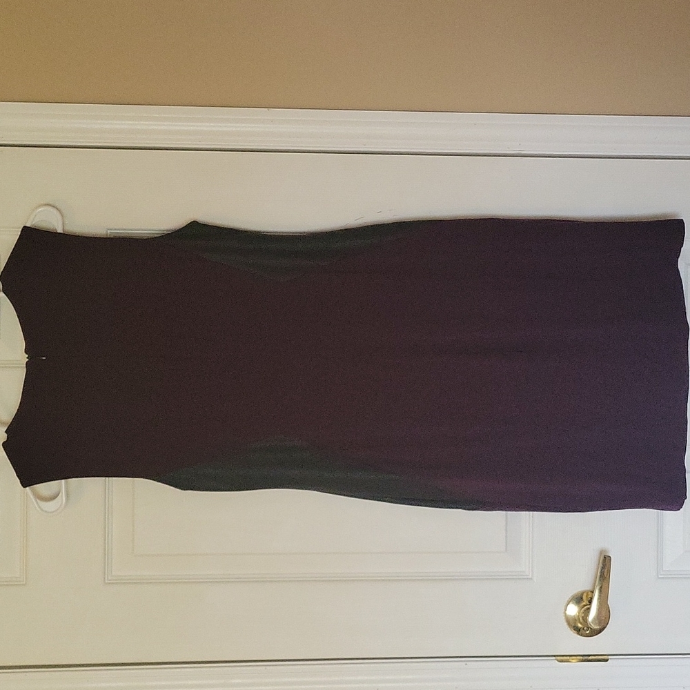 KAREN KANE RAYON BLACK/PURPLE SHEATH DRESS. Large. - Picture 6 of 11